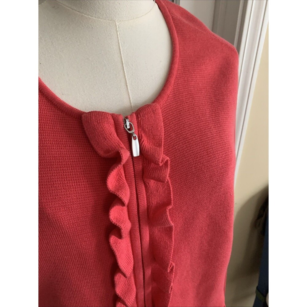Talbots Cardigan Zip Front Cotton Rayon Blend Sz L Salmon Coral - Picture 2 of 6